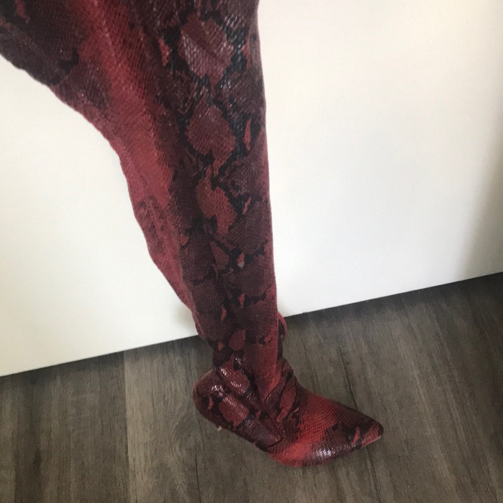 Fashion nova faux snake red thigh highs